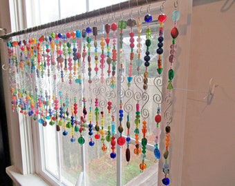 Beads Only NUMBER ONE Window Treatment, Kitchen Valance, Colorful Valance, Stained Glass Valance, decorator valance, valance