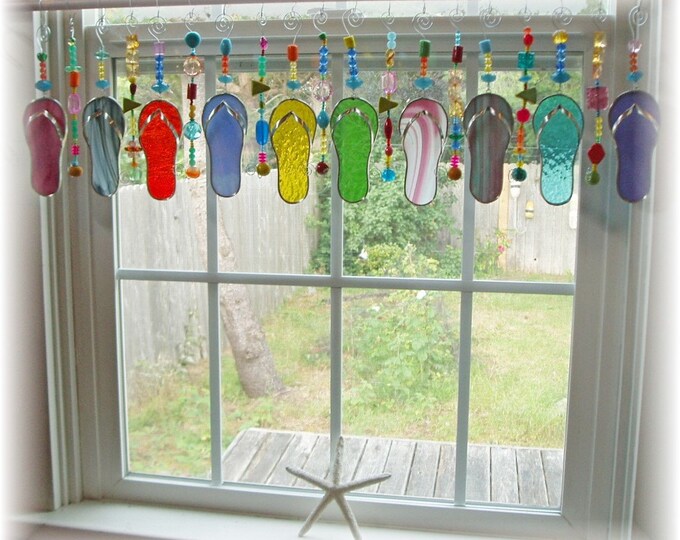 RESERVED FOR CAROL Flip Flop Valance Stained Glass Window Etsy