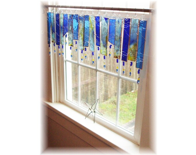 Blue Skies Stained Glass Window Treatment Valance Curtain Etsy