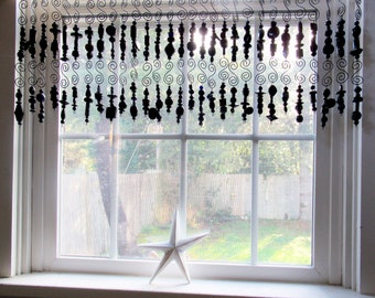 Black Ceramic Beaded  Stained Glass Window Treatment Valance Curtain Bathroom Kitchen