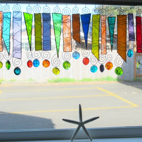 Scrap Happy NUMBER ONE Stained Glass Window Treatment Kitchen Valance Curtain