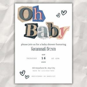 Oh Baby! Baby Shower Invitation Template, Blue and Pink Baby Shower Invite, Editable Digital and Printable Invite