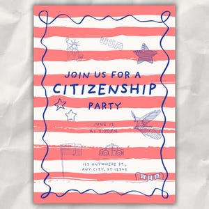 Editable Citizenship Party Invitation • Patriotic USA Theme • Digital Download • Naturalization Celebration Template • Red White Blue