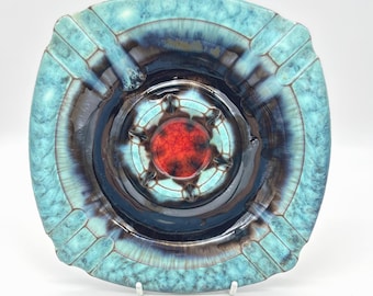 1970s Aqua Drip Glaze Ashtray | Mid Century Studio Pottery Ceramic Home Décor
