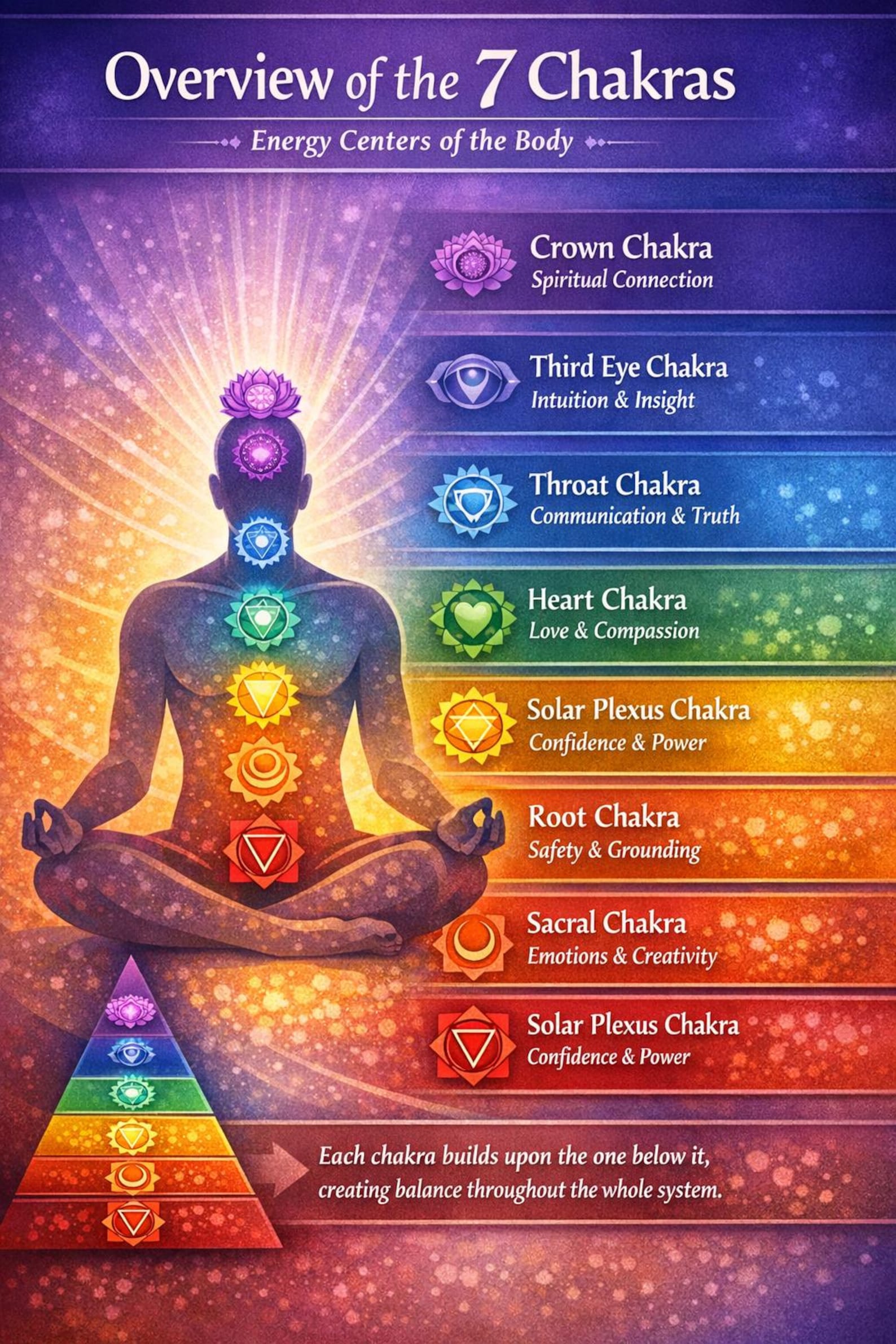 7 Chakras Infographic Poster | Spiritual Energy Guide, Yoga Meditation ...