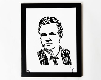 Julian Assange Wikileaks Art Print | 10 x 14 | Hand Printed Silkscreen Screenprint Poster Wall Art