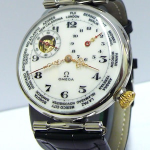 Relógio de pulso masculino OMEGA World Time Swiss High-Grade Oversized, 15 rubis. *REVISADO* Década de 1920