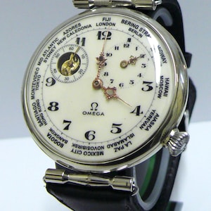 Ω OMEGA World Time Zwitsers hoogwaardig oversized herenpolshorloge *SERVICED* jaren 1920
