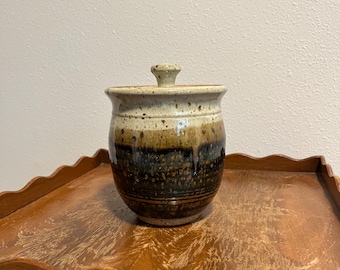 Vintage Studio Pottery Lidded Honey Pot, Sugar Bowl, Condiment Jar, Artist Signed