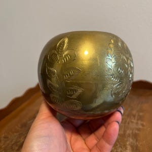 Vintage Etched Brass Vase/Planter