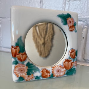 Vintage Floral Ceramic Mirror Picture Frame and Pomander Made in Japan