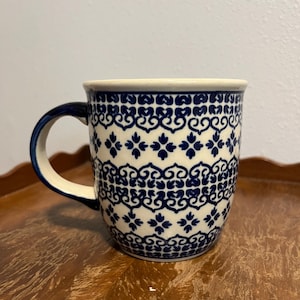 Hand Made Boleslawiec Polish Pottery Mug Blue Patterns Design Coffee Mug Tea Cup