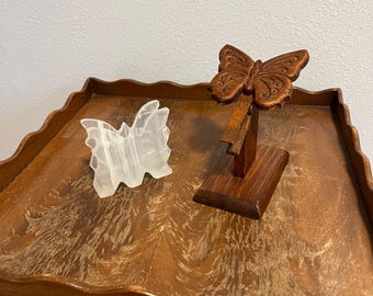 A Pair of Vintage Butterfly Card Holders, Letter and Recipe Holder, Onyx and Wood