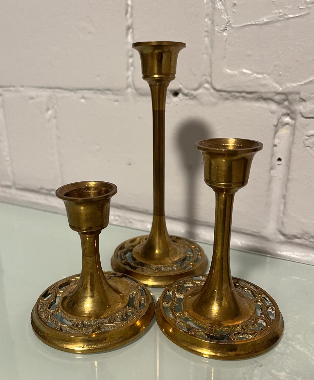 Set of 3 Vintage Solid Brass Candlesticks Taper Candle Holders - Etsy