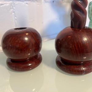 A Pair of Vintage California Redwood Turned Candle Holders Taper Holders