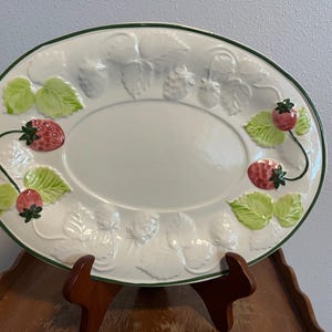 Vintage Hand Painted Ceramic Platter with Strawberries, Made in Portugal