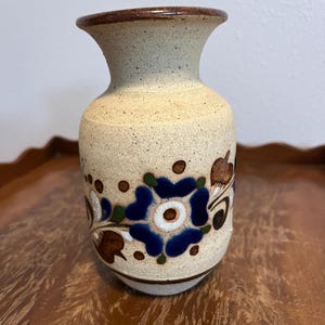 Vintage Tonala Mexican Folk Art Pottery Hand Painted Vase