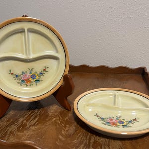 A Pair of Vintage Lusterware Miniature Hand Painted Divided Plates, Made in Japan