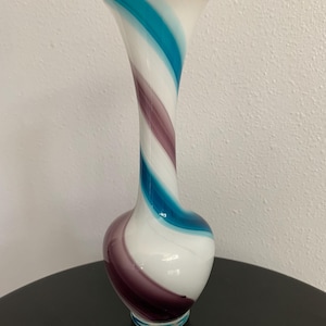 Vintage Nasco Blown Glass Vase Blue and Purple Swirl