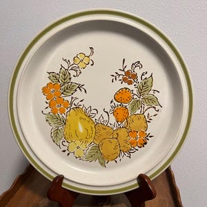 Vintage Hand Painted Stoneware Harvest Collection Chop Plate/Serving Platter in &quot;Valley Fruits&quot; Design