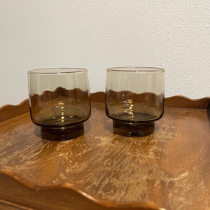 Set of 2 Vintage Libbey Tawny Lowball Rocks or Juice Glasses *Stackable Tawny MCM Drinkware