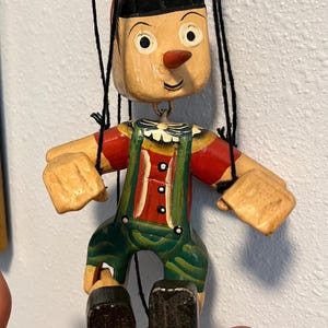 Vintage Wooden Pinocchio Marionette Puppet, Handmade, Hand Painted Wooden Pinocchio