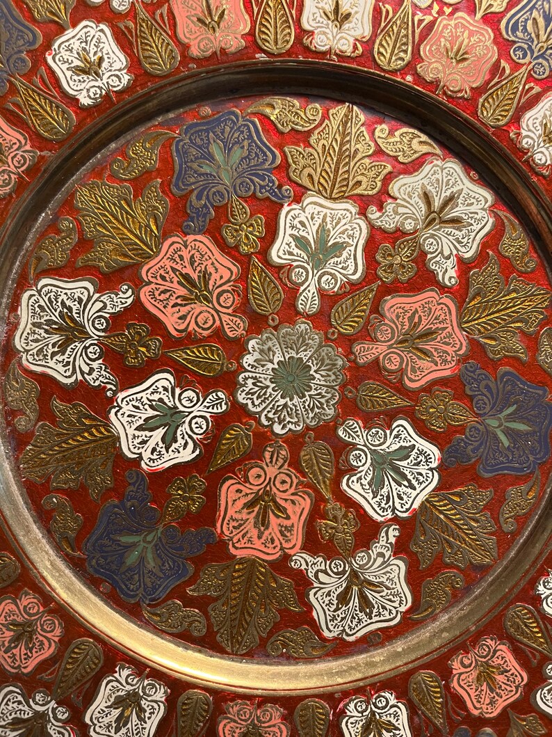 Vintage Enameled Brass Tray/Decorative Brass Wall Hanging image 3