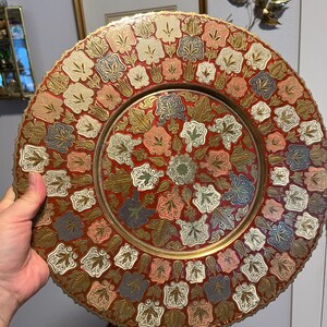 Vintage Enameled Brass Tray/Decorative Brass Wall Hanging image 2