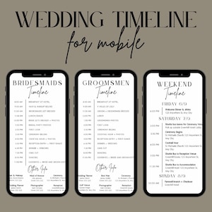 Mobile Wedding Day Timeline Template, Editable Wedding and Reception Timeline, Wedding Weekend Timeline, Bridal Party Schedule