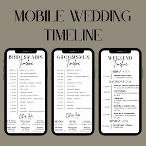 Mobile Wedding Day Timeline Template, Editable Wedding Reception Timeline, Wedding Weekend Timeline, Bridal Party Timeline, Wedding Schedule