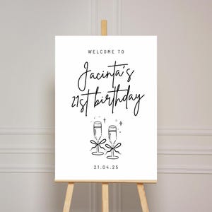 Birthday welcome sign template, editable welcome poster, champagne birthday party sign, 21st 30th 40th 50th welcome sign, minimal party sign