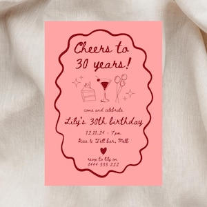 Editable Birthday Invitation Template - Illustrated Birthday Invitation - 18th 21st 30th 40th Birthday Invitation - Handwritten Invite
