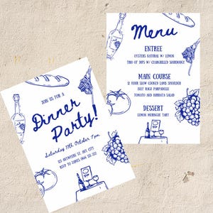 Dinner Party Invitation Menu Template - Editable Illustrated Invitation - Italian Dinner Party Menu Template