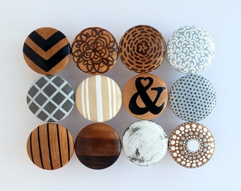 Hand-Painted Wood Drawer Knob: Neutral, Boho Hardware