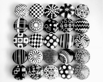 Hand-Painted Wood Drawer Knob: Black, White, and Gray Collection