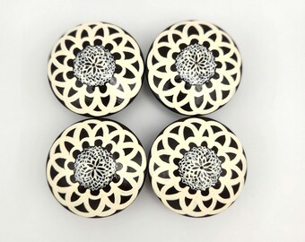 Hand-Painted Wood Drawer Knob: Brown and Cream Floral Neutral Hardware