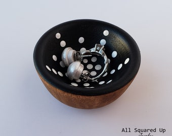 Jewelry Dish, Ring Holder, mini wood bowl, Jewelry storage, black and white, earrings dish, ring cup, small jewelry bowl, GIFT IDEA