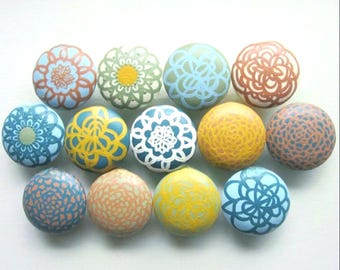 Hand-Painted Floral Wood Drawer Knob: Boho Collection #2