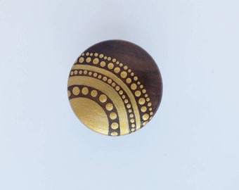 Drawer Knob, Single Knob, Gold drawer knobs, wood knobs, Art Deco, Boho, Home Decor Knobs, Drawer Pulls, hand painted pulls, wood pulls