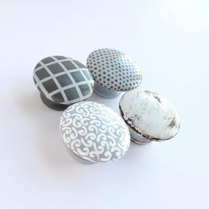 Hand-Painted Wood Drawer Knob: Gray and White Farmhouse Cottage Decor