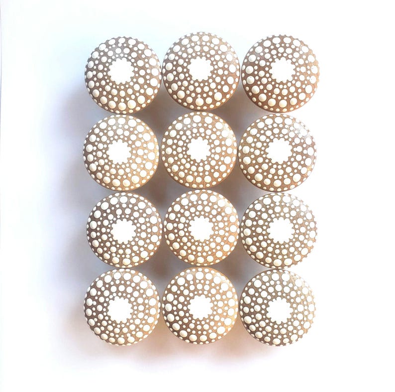 Hand-Painted Wood Drawer Knob: White Mandala Design Neutral Decor image 1