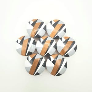 Hand-Painted Wood Drawer Knob: Modern Gray and White Geometric