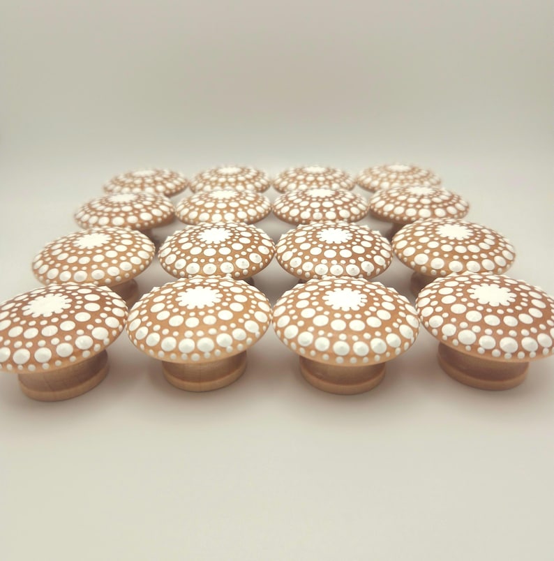 Hand-Painted Wood Drawer Knob: White Mandala Design Neutral Decor image 4