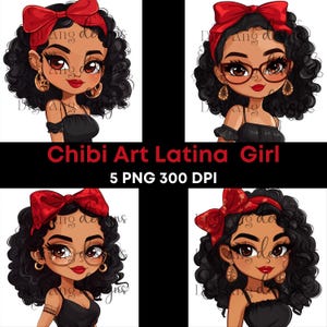 Chibi Clipart Latein mit roter Schleife | PNG Sublimationspaket | 5 Dateien, 300 DPI für Kunsthandwerk & kreative Projekte