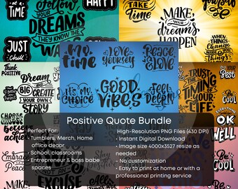 Positive Quotes Bundle of 7 PNG Clipart | Digital Download