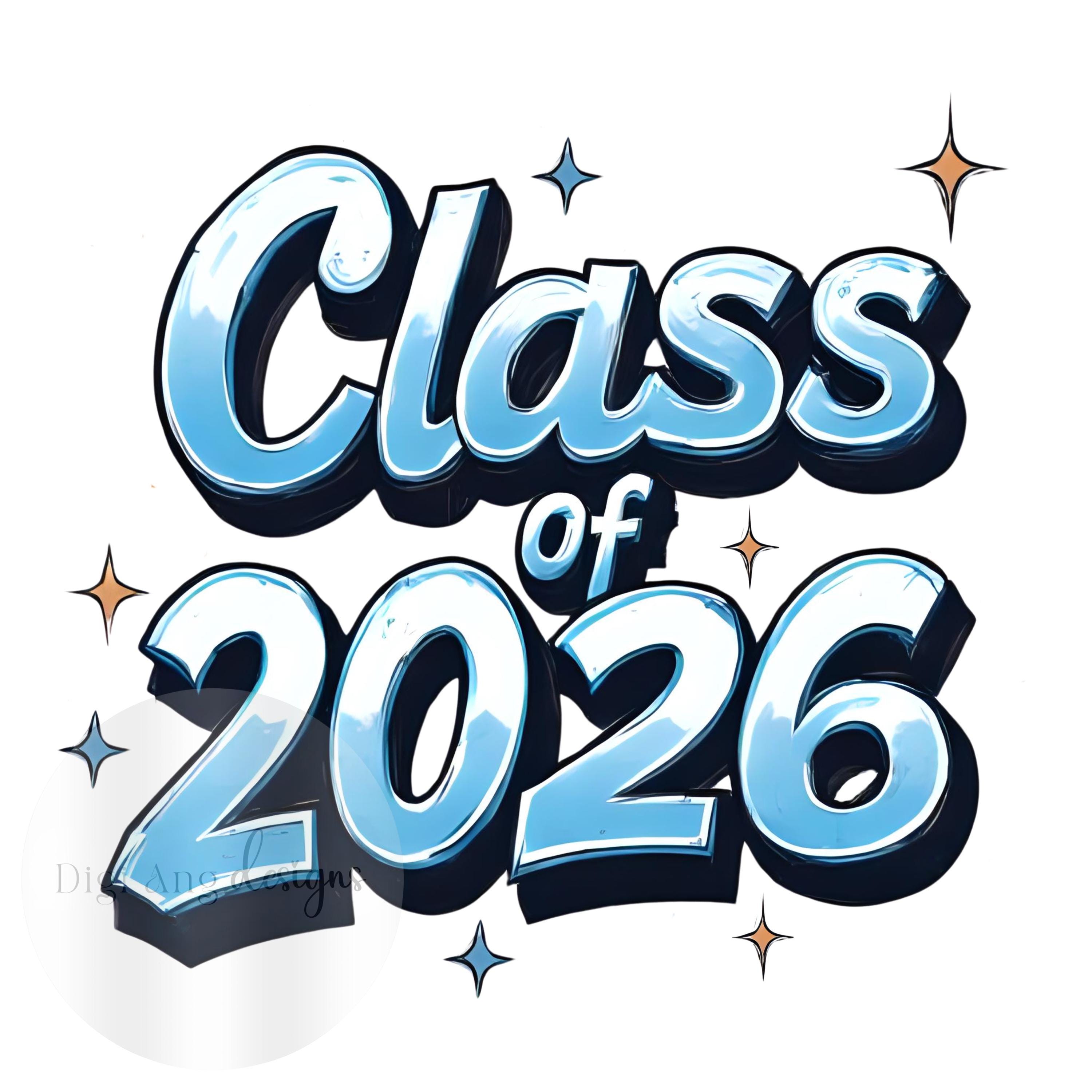 Class of 2026 Blue Gold Stars Watercolor Sublimation PNG Digital Download, Graduation Senior Clipart 300 DPI for Crafts & Decor