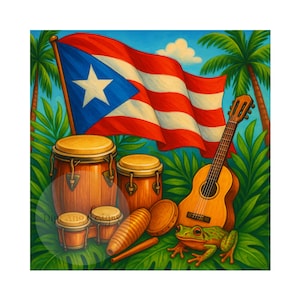 Drapeau de Porto Rico aquarelle Clipart PNG - timbales, guitare Cuatro, Coqui, Boricua Wepa, défilé téléchargement numérique 300 DPI