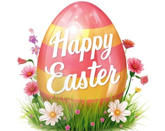 Easter Egg Pink Yellow PNG Digital Download | ¡Feliz Pascua!