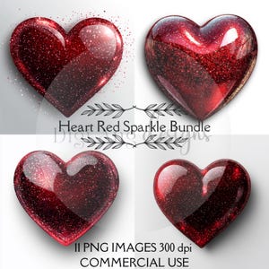 Hearts Red Sparkle Bundle of 11, Sublimation Digital Download PNG 300 dpi | Corazón