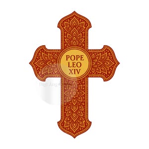 Croce in oro rosso di Papa Leone XIV in formato PNG a sublimazione, download digitale, 300 dpi, design di Papa Leone XIV per artigianato e regali
